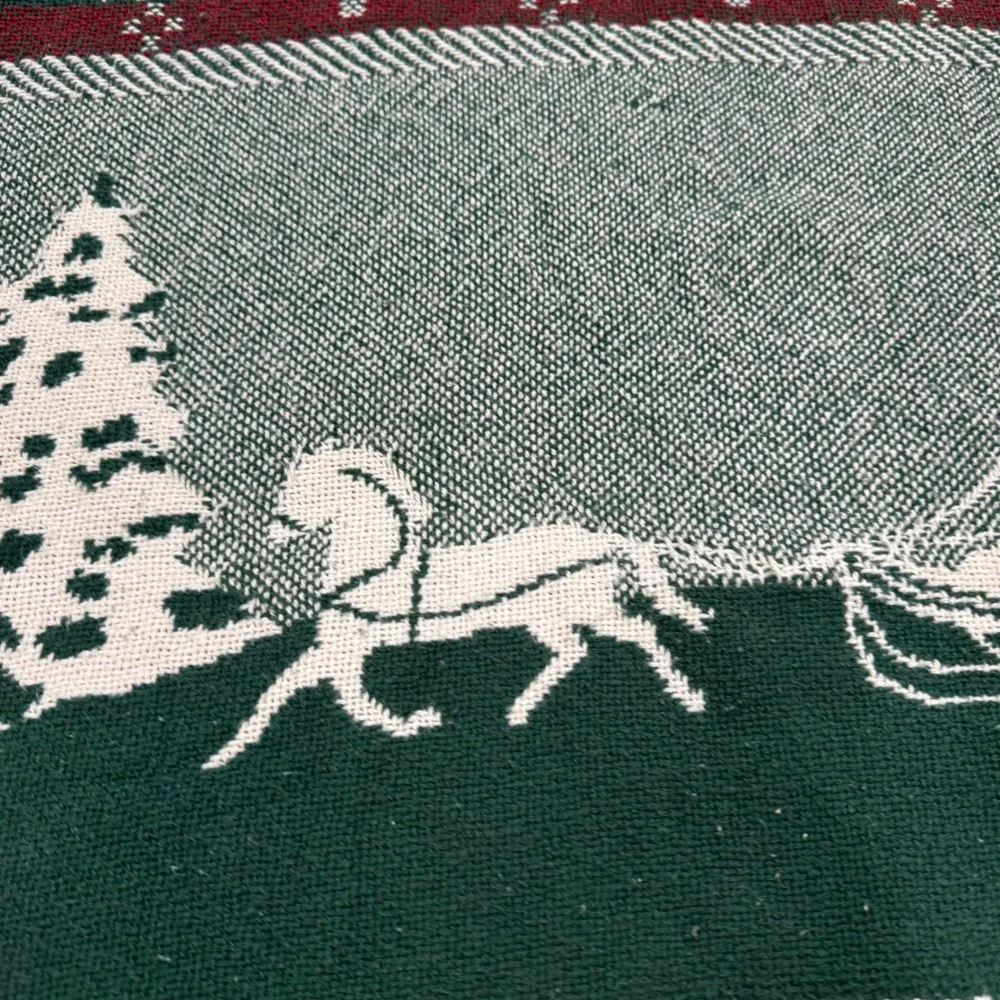 Fieldcrest Vintage Christmas Woven Throw Blanket Sleigh Holly Cotton 50x60 USA